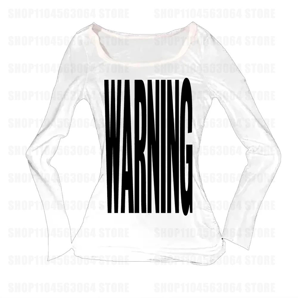 Womens top Gothic letter long T-shirt round neck retro rock grunge punk Y2K top versatile slim urban casual Harajuku high street