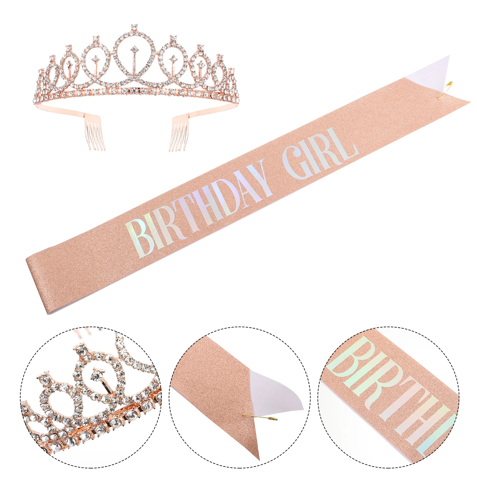 

1 Set Birthday Tiara Set Premium Crown Shoulder Party Decor For Birthday Party Supplies Girl Sash Decorative Adornment Sash