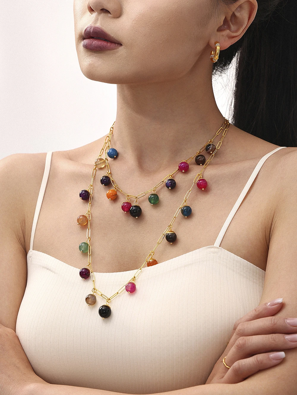 

Nivora Bohemia Natural Stone Pendant Necklace For Women Stainless Steel Chain Choker PVD Gold Plated Women Fashion Jewelry
