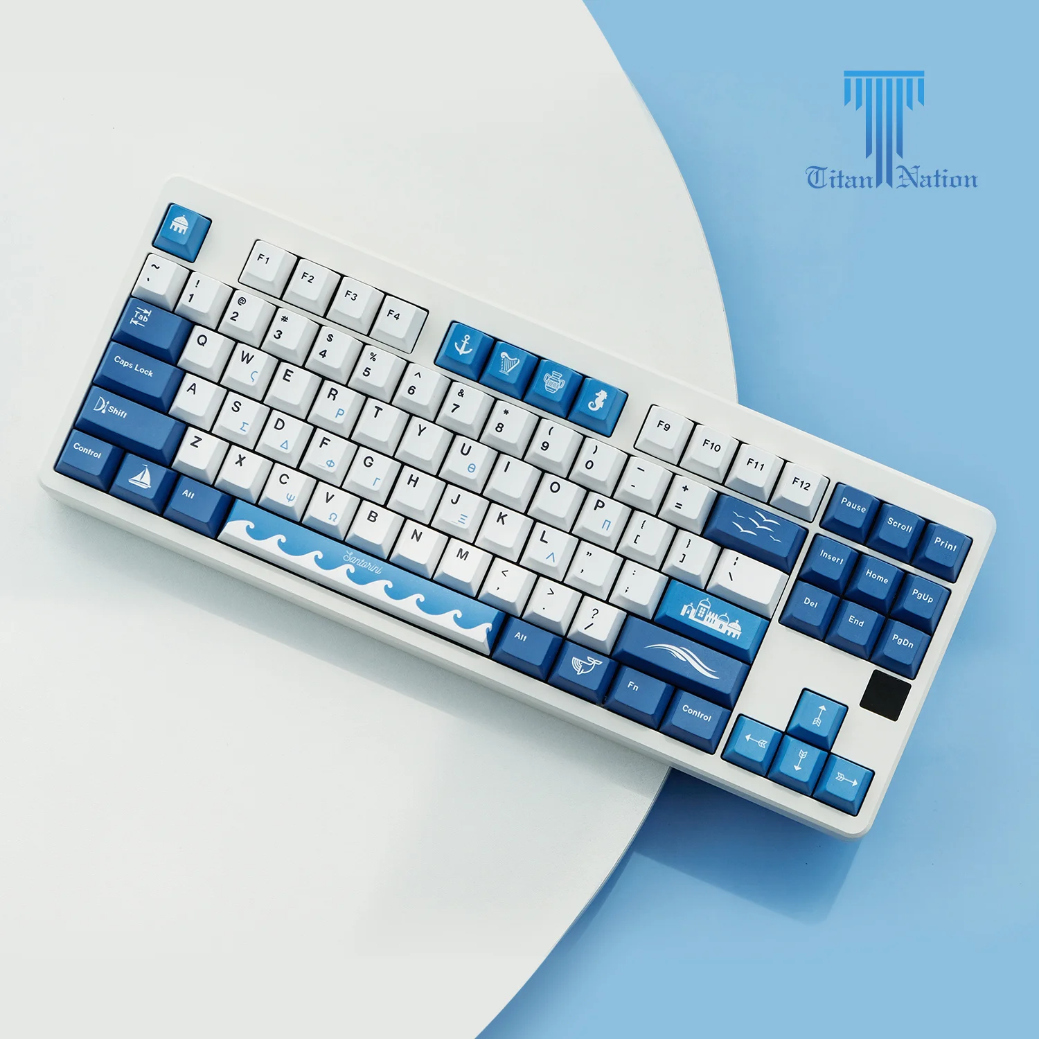 134 Kunci/Set Keycap Santorini PBT Pewarna Sublimasi Tutup Kunci Profil Cherry Keycap dengan 6.25U 7U Spasi 1.75u 2u Shift