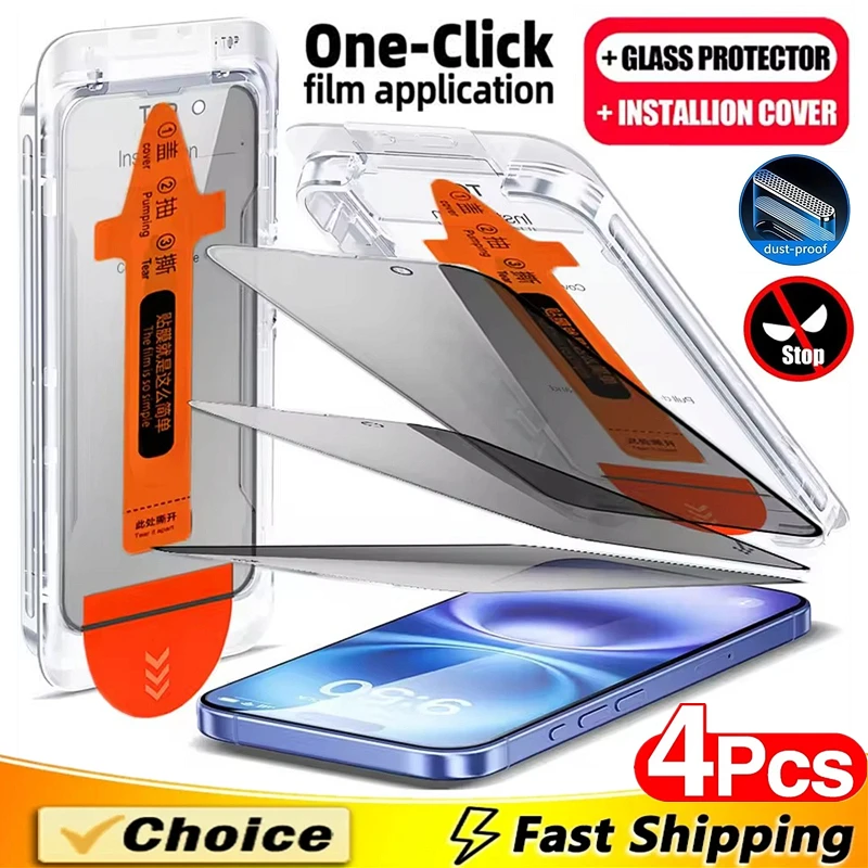 

4Pcs Oleophobic Dust Proof Installation Privacy Screen Protector For iPhone 16 15 14 13 12 11 17 Pro Max XS X XR 7 8 Plus Glass