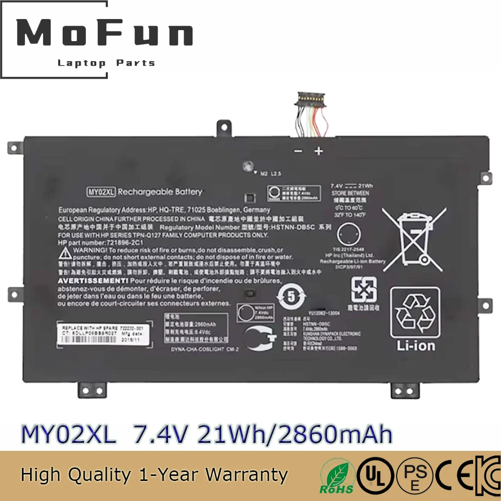 

Original MY02XL 721896-1C1 HSTNN-DB5C HTSNN-IB5C 7.4V 21Wh Notebook Battery for HP PAVILION X2 11-H002SE 11-H013DX