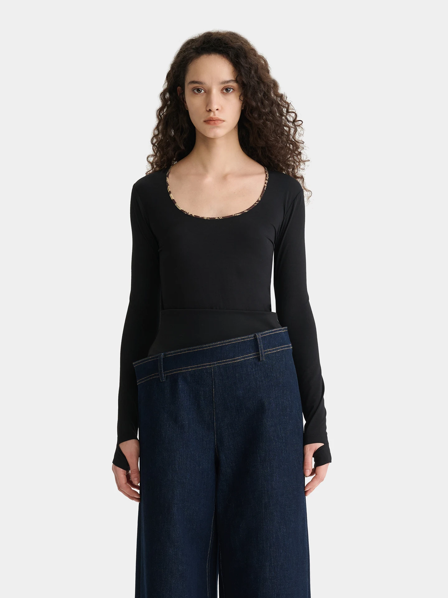 

Женская облегающая футболка Deepmoss с круглым вырезом, кружевной отделкой и эластичной основой, с длинным рукавом, однотонная, осенняя, для повседневной носки