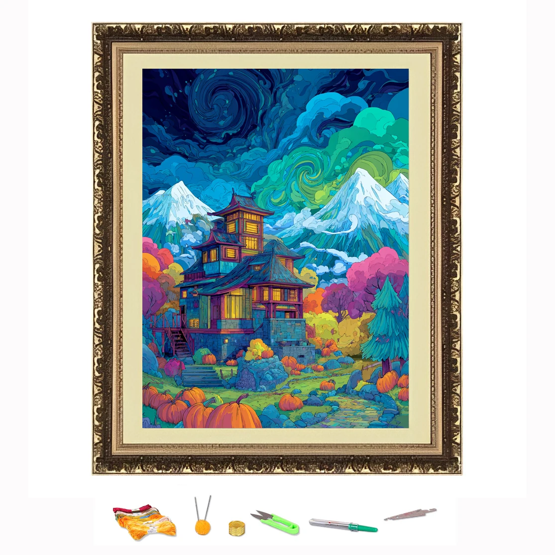 

Вышивка крестиком в вихревом стиле «Небо и дом на дереве», набор для рукоделия «сделай сам», украшенный принтом на Canva 11CT