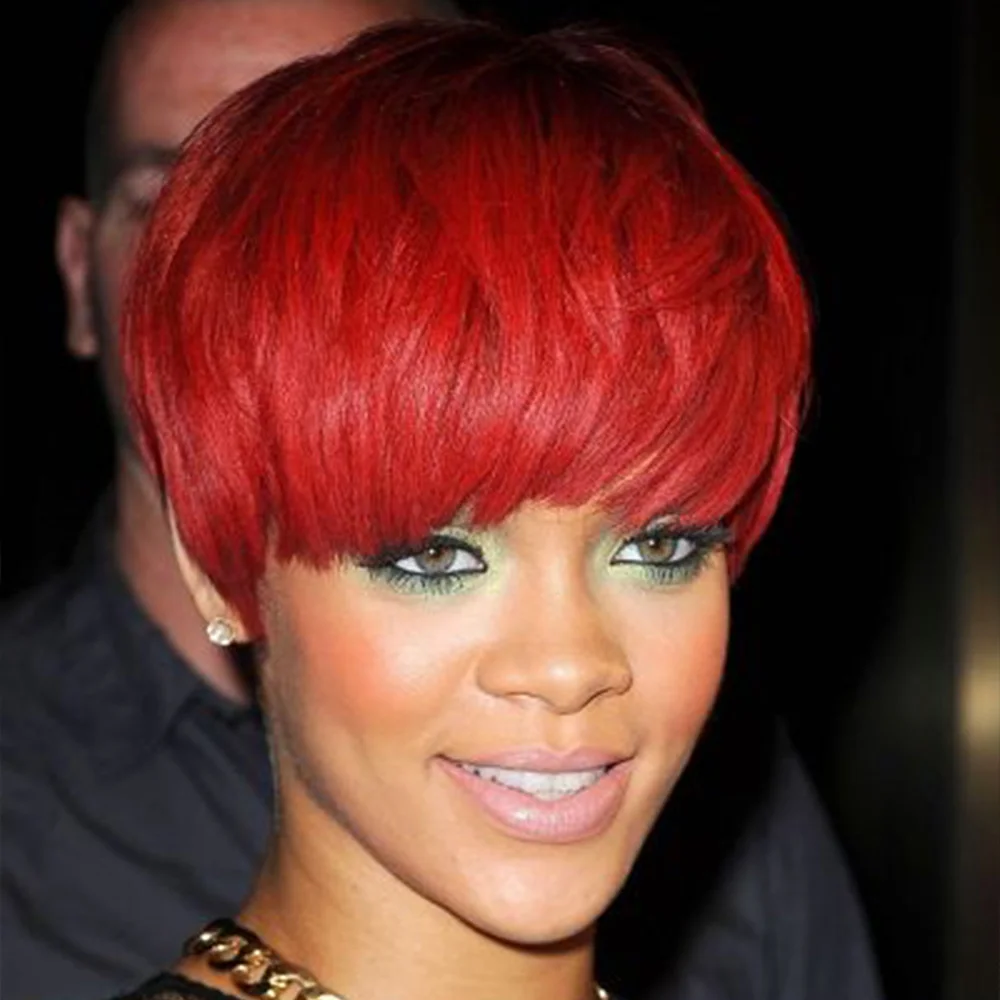 قصيرة اللون الأحمر مع الانفجارات الإنسان قصيرة عابث قطع شعر مستعار بورجوندي شعر طبيعي مفرود الباروكات البرازيلي آلة صنع عابث قطع شعر مستعار