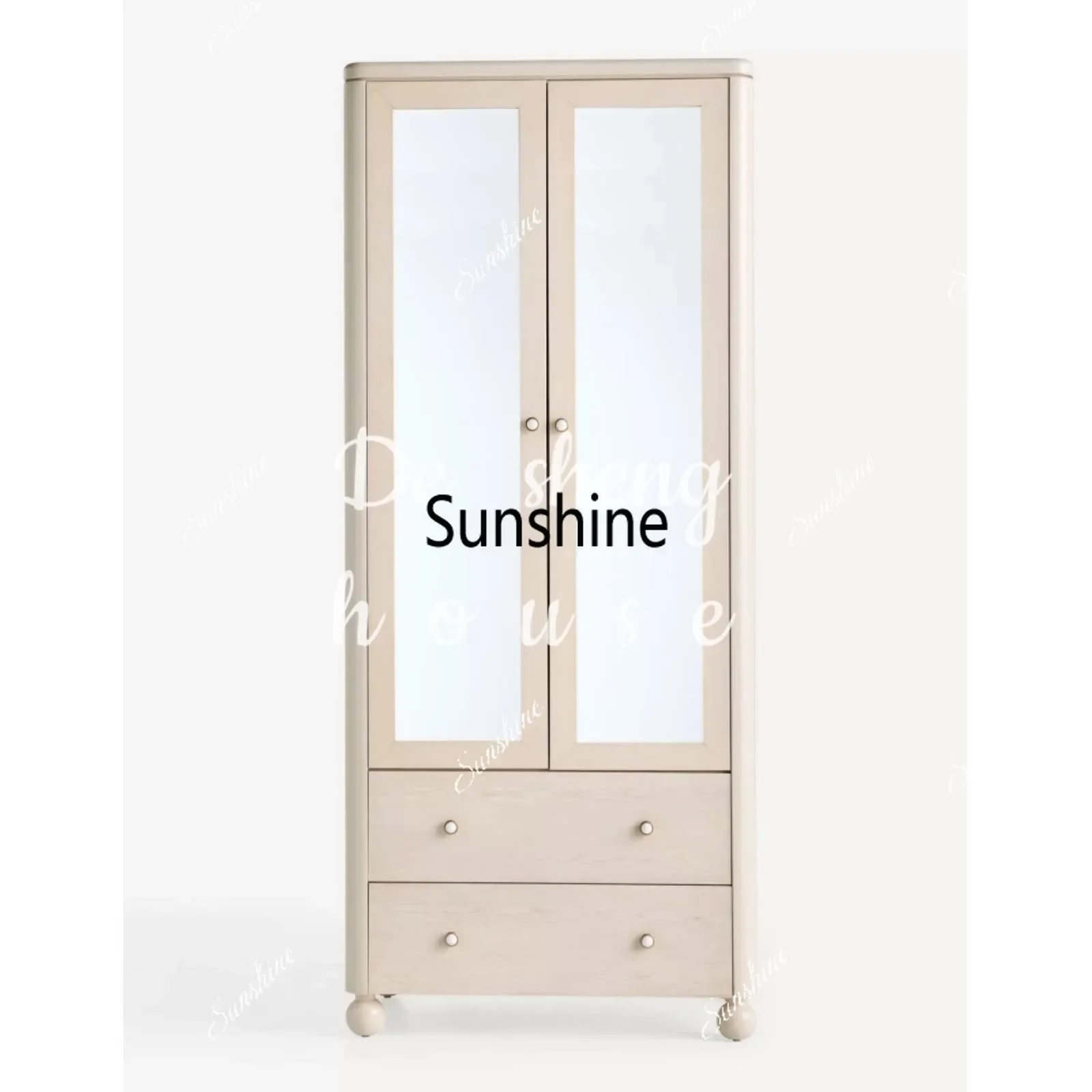 YFrench cream style solid wood, wardrobe with clothes pole ivory white veneer independent
