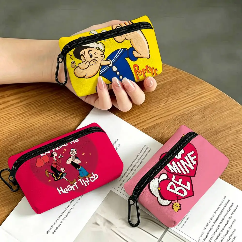 Classic P-Popeye Comics Portable Oxford Fabric Mini Wallet Carabiner Design Small Coin Bag For Cards Keys Earphones
