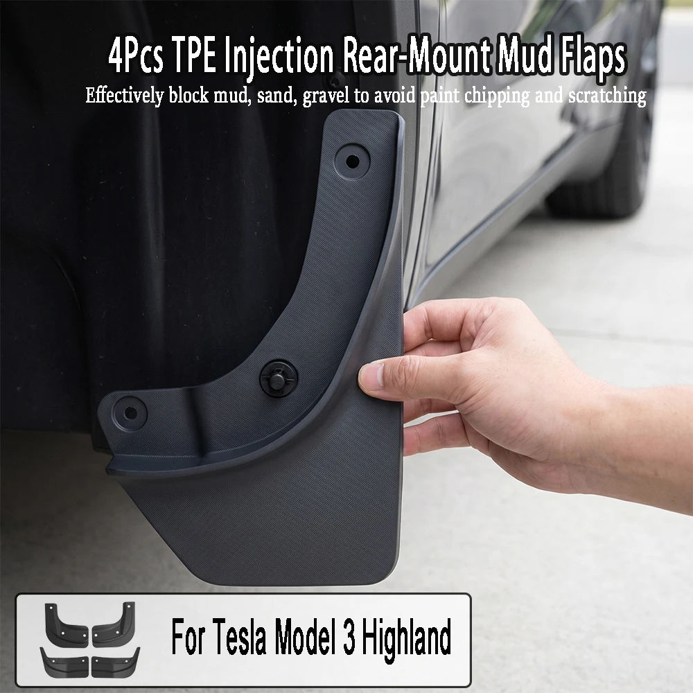4Pcs TPE Injection Molded Rear Position Mud Flaps Front Rear Wheel Splash Guards Fender For Tesla Model 3 Highland 2024-2026
