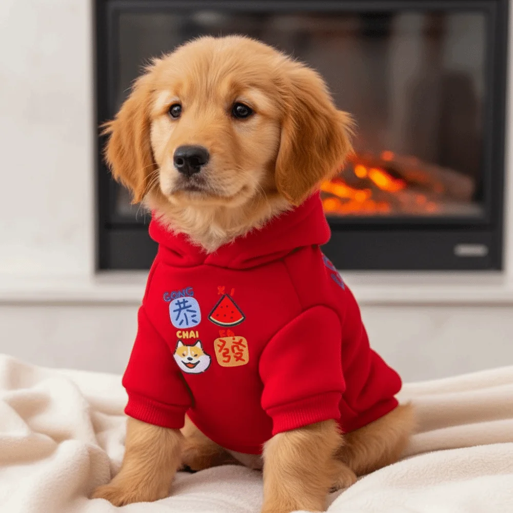 

Dog Jacket Sweater Warm Pet Dog Hoodies Thickened Cartoon Puppy Pullover Red Soft Pet Jumpsuit Autumn Winter