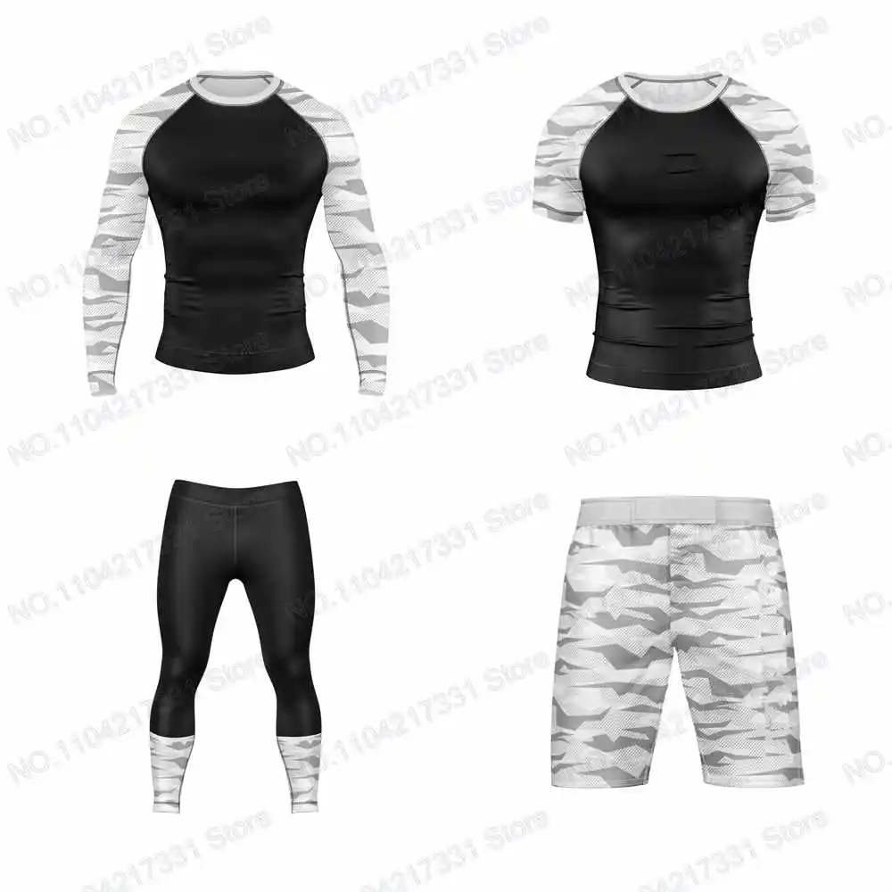 T-Shirt White Camo Shirt Surfing Jersey Beach Swimwear Diving Gym Long Sleeves Trousers MMA BJJ Men Jiu Jitsu Fitness Sets