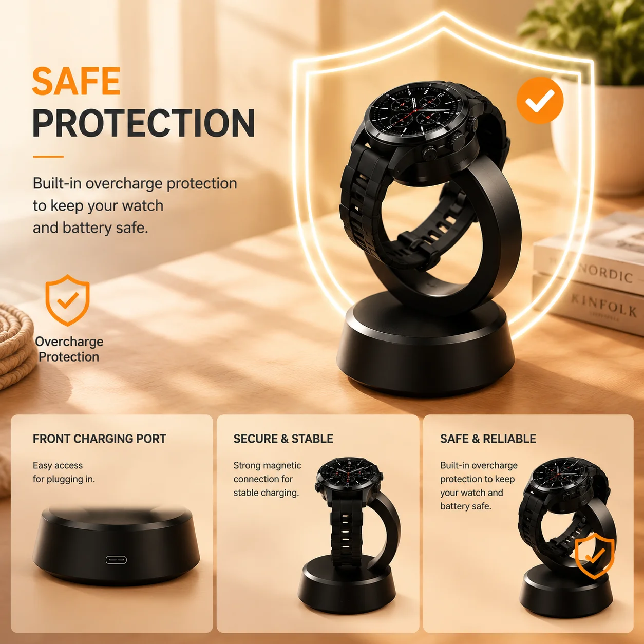 Stand Charger for Amazfit T-Rex 3 Pro/Balance 2/ Helio Strap Smartwatch Charging Dock Replacement with Cable Chip Protection view 4