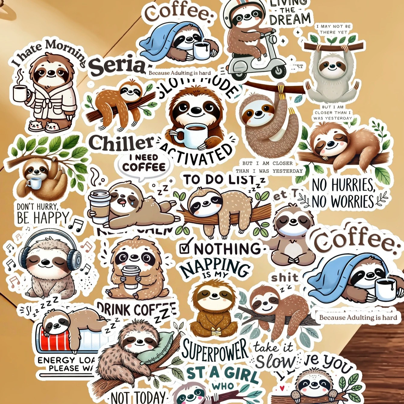 

20pcs Ins Cartoon sloth English slogan Stickers Seal Sticker Color Hand Account Decoration Stationery Decoration Supplies diy