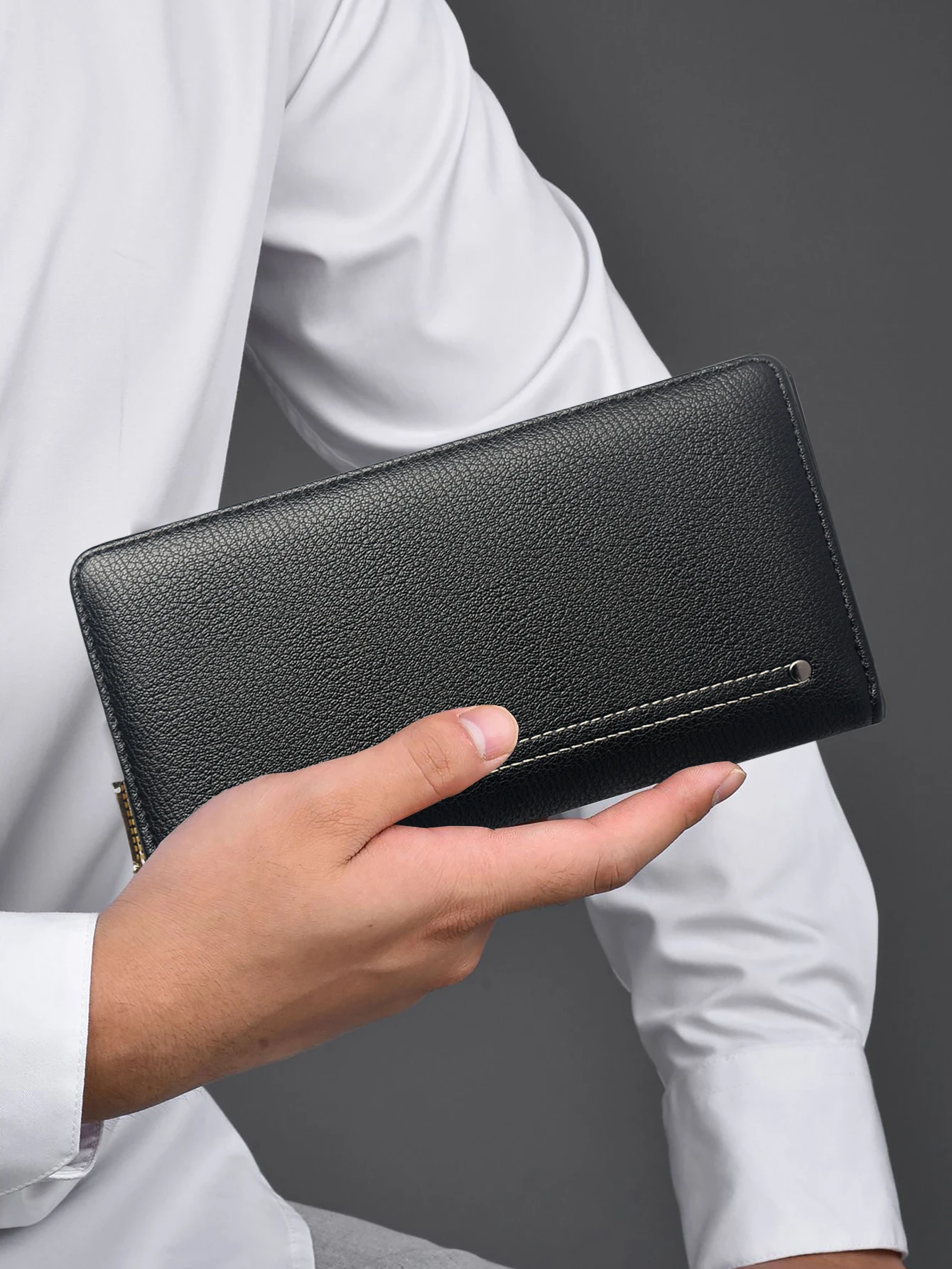 

Мужской длинный кошелек с ремешком на запястье, кошелек-клатч большой емкости на молнии из искусственной кожи, дизайн с волнистой текстурой, вмещает телефон и карты