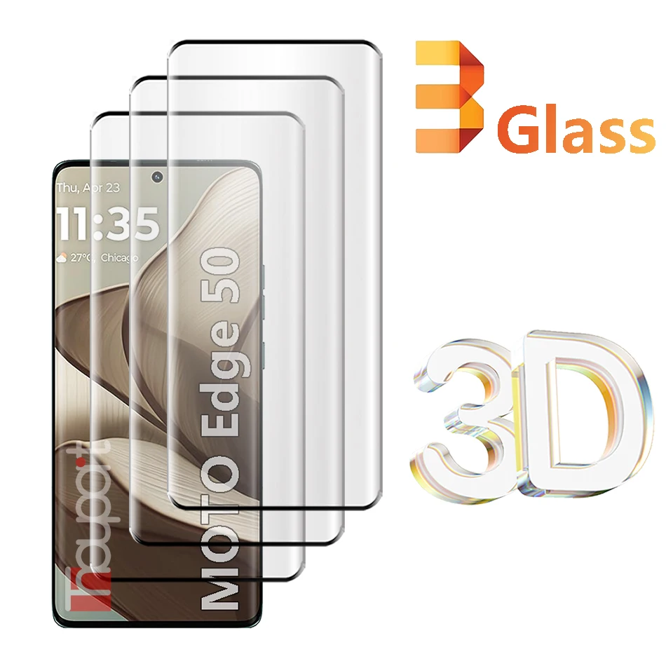 3Pcs 3D Tempered Glass For Moto edge 50 Pro Screen Protector Full Cover Film For Motorola Moto edge 50 Glass