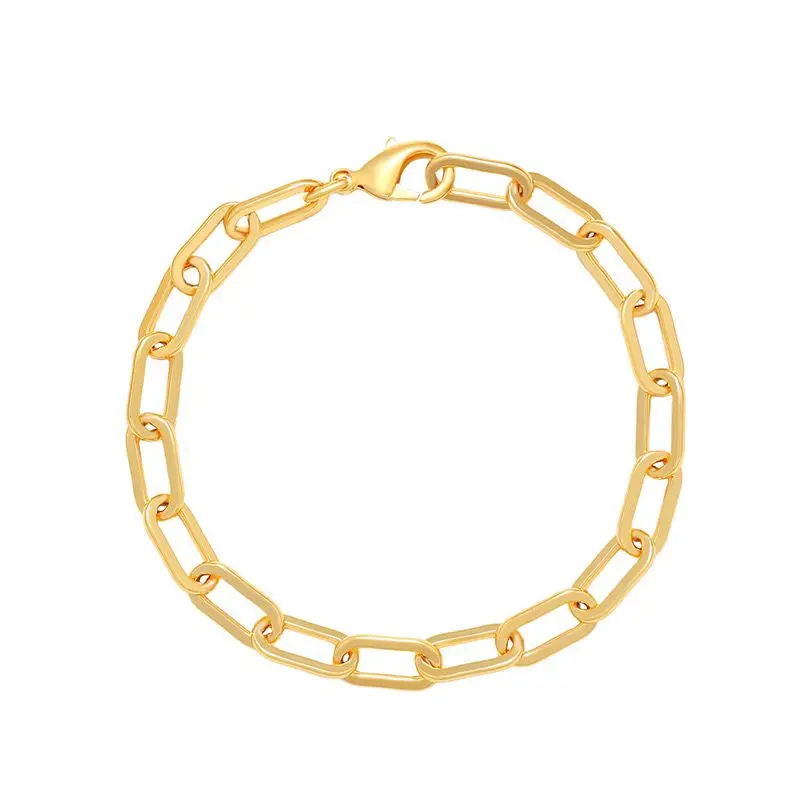 XP Jewelry -- (20 cm x 6.5 mm ) 24 k Yellow Gold Plated Oval Circle Bracelets For Men Women Fashion Jewelry