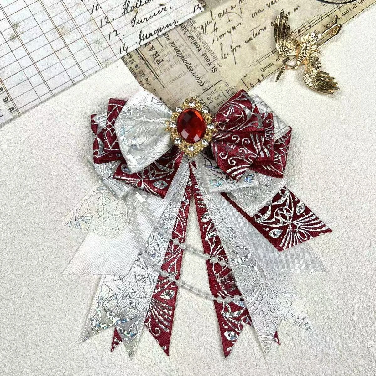 Strass-Laser-Quaste Goldfolien-Schleife Konzert-Stützstab Charm Lolita Daliy Damenbekleidung Rock Hemd Brosche Fliege Requisite – Detail 7
