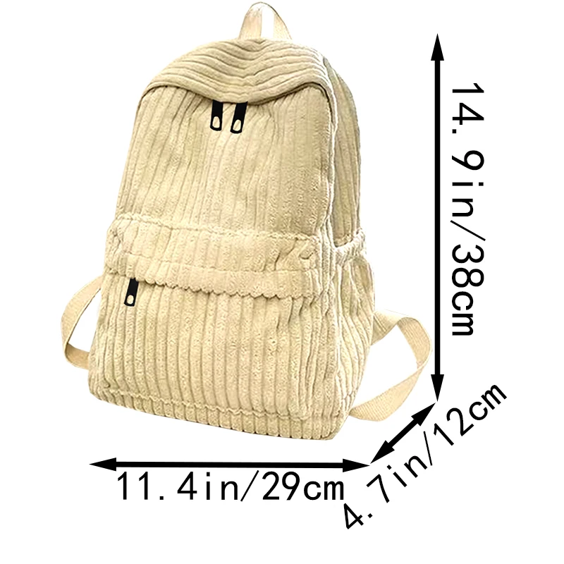 Cozy Vintage Corduroy School Backpack Soft Thick Fabric, Simple All-match Rucksack for Campus Weekend Outdoor Walks