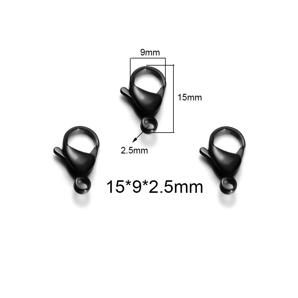 25Pcs Black Lobster Clasps 9-15mm Stainless Steel Necklace Hooks Connector Space Beads for DIY Jewelry Making Bulk Wholesale