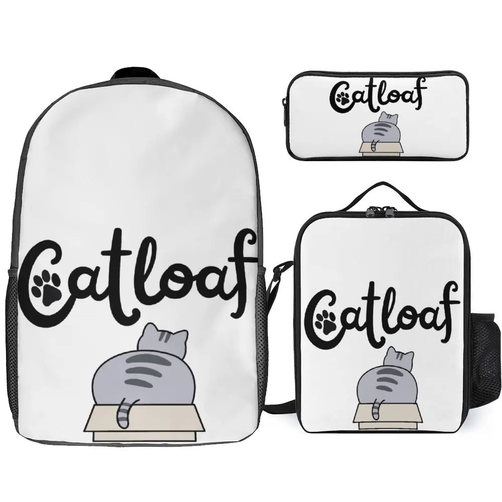 Schwere mentale Musik Katzen Meme niedlichen Katzen brot 5 sichere gemütliche Feld packung 3 in 1 Satz 17 Zoll Rucksack Lunch Bag Stift Tasche Sommerlager v