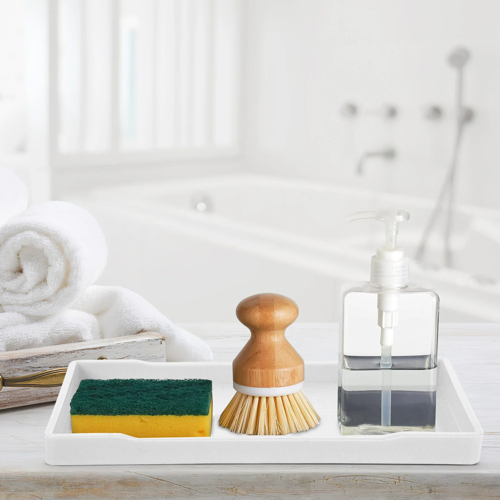 صينية الغرور للحمام، منظم مستطيل سميك، تصميم حديث، لوحة تخزين واسعة، منظم أدوات الزينة #3