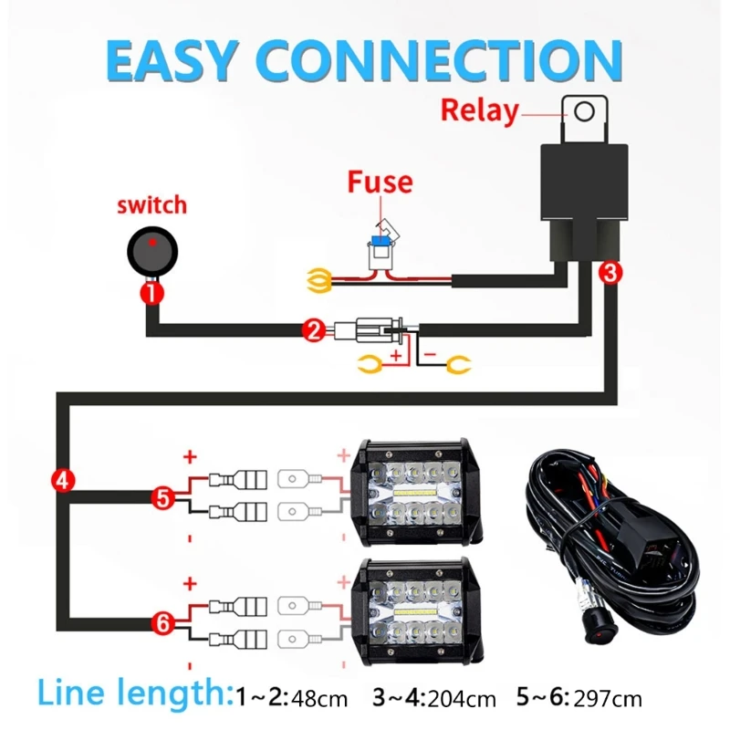 Motorcycle Fog Light Wiring Harness LED Lamp Headlamp Relays Wire Spotlight Cable with 2 Plugs Power up to 300W