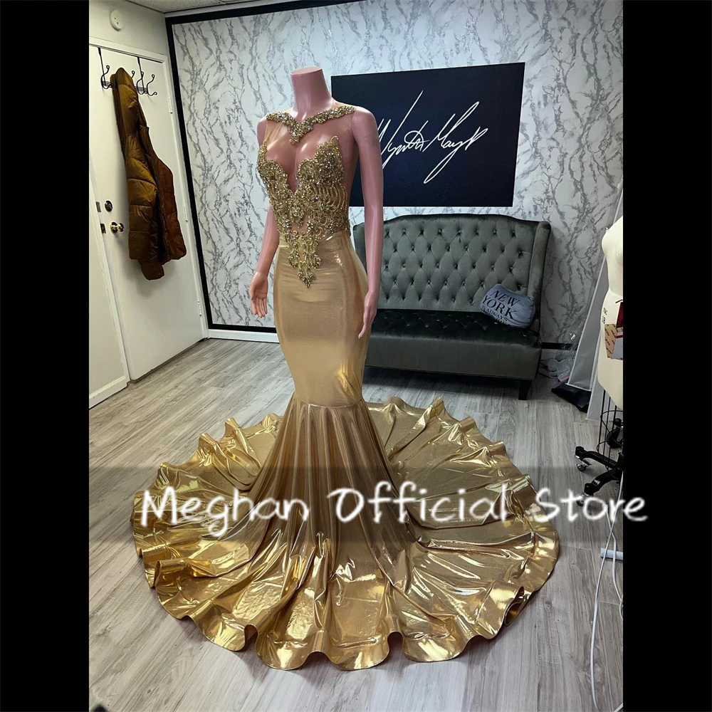 

Bead Crystal O N Prom Dresses Long Gold Black Girl 2025 Birthday Luxury Dress Appliques Graduation Gown Back Out Customized