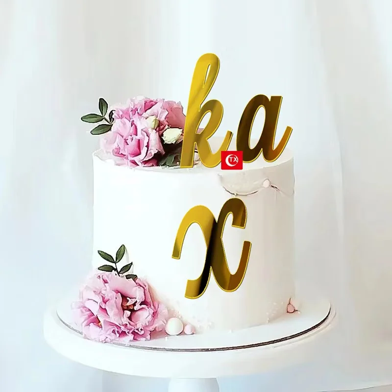 26 letras inglês feliz aniversário bolo topper ouro acrílico festa de casamento cupcake topper para decorações do bolo A-Z letras conjunto