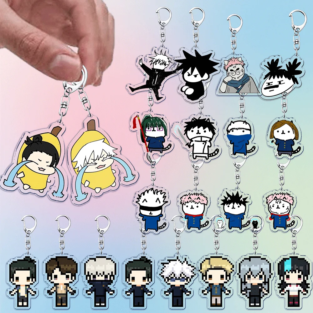 Cute Anime Cartoon Jjk Kawaii Keychain Accessories Bag Cars Pixel Style Gojo Inumaki Toge Key Keyrings Jewelry Fans Gifts
