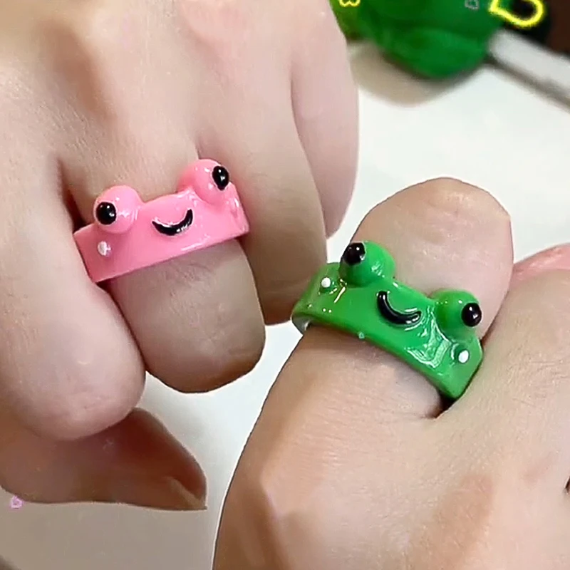 Cute Smile Frog Rings For Women Girls Funny Cartoon Animal Rings Aesthetic Jewelry Greative Friendship Ring Party Travel Gifts