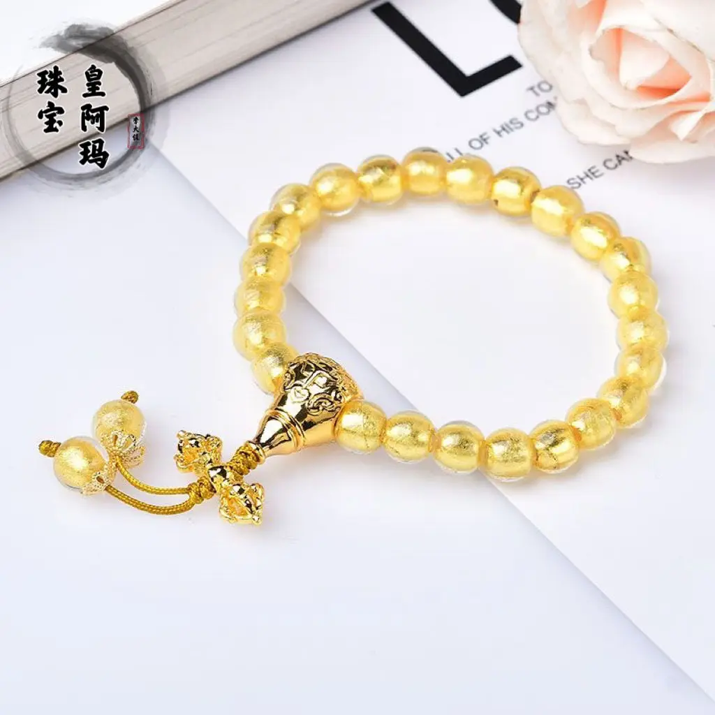 Beijing Palace incense ashes Glass Gold Foil Buddha Beads Rosary Single Circle Bracelet Multi-Treasure Magic for Men and Women