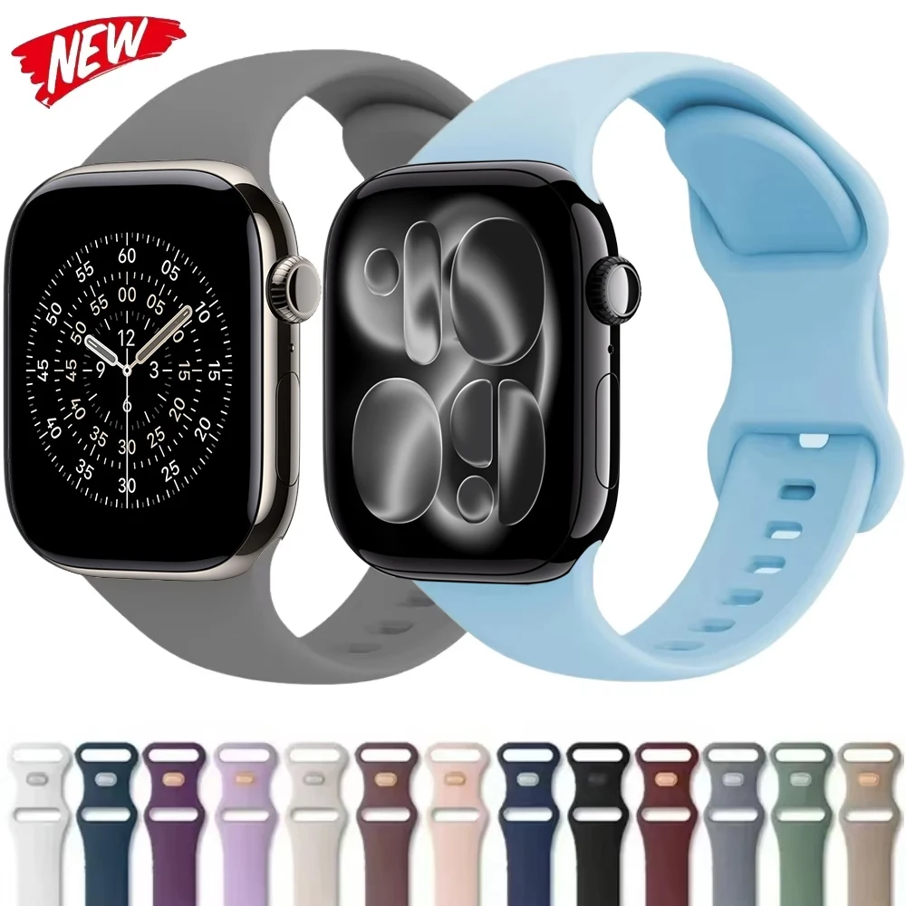 

Sport Silicone Strap for Apple Watch Band 44mm 40mm 46mm 42mm 45mm 41mm 49mm Bracelet iWatch Series 11 Ultra 10 9 8 7 6 5 4 SE 3