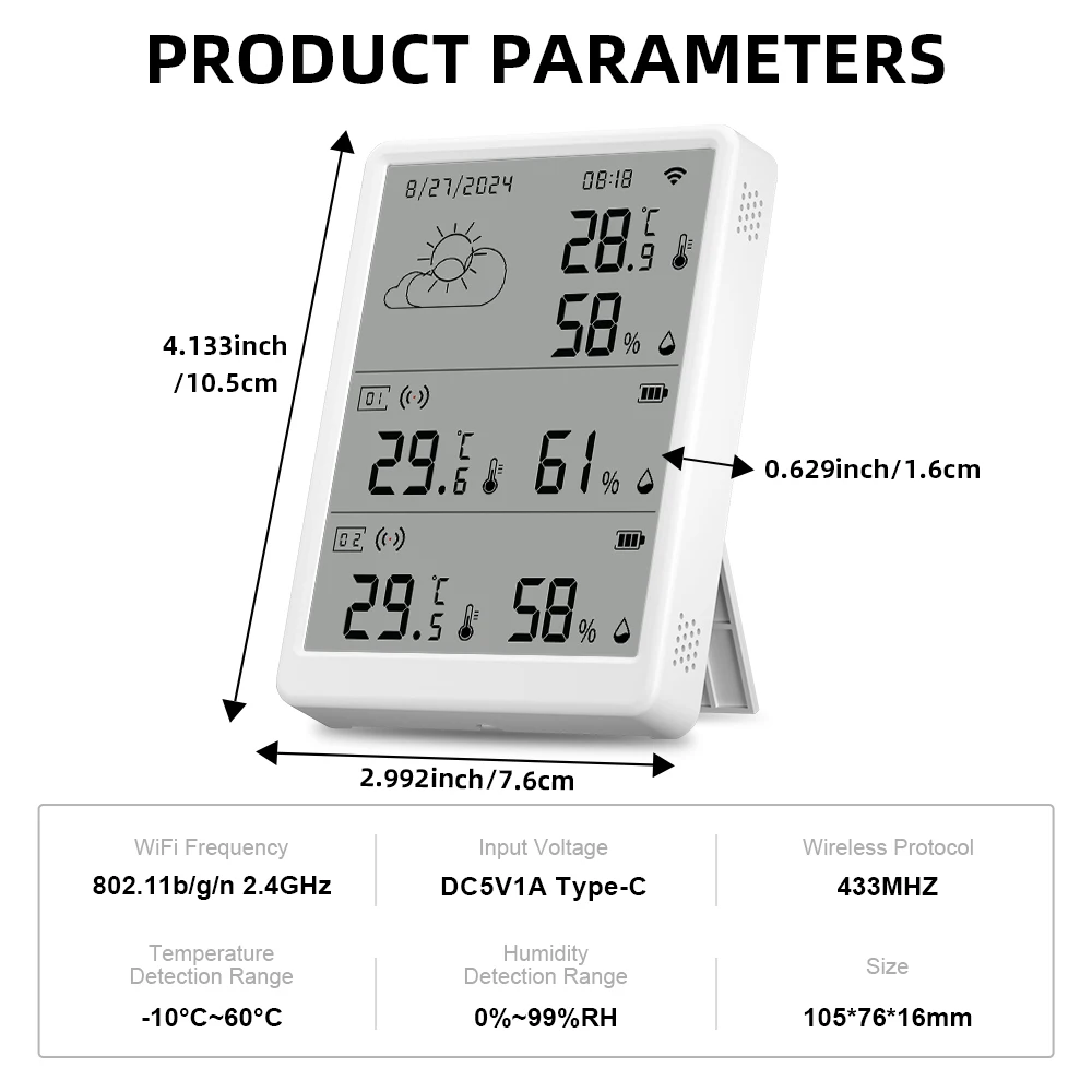 WiFi RF 433Mhz Temperature and Humidity Sensor Sets Screen Display Monitor Main Sub devices Kits Works With Alexa Google Home