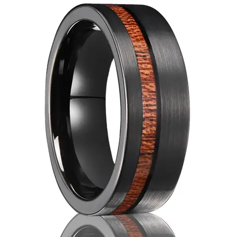Bague en tungstène noir avec incrustation de bois brossé de 8mm, bague de mariage pour hommes, cadeau d'anniversaire, bijoux confortables
