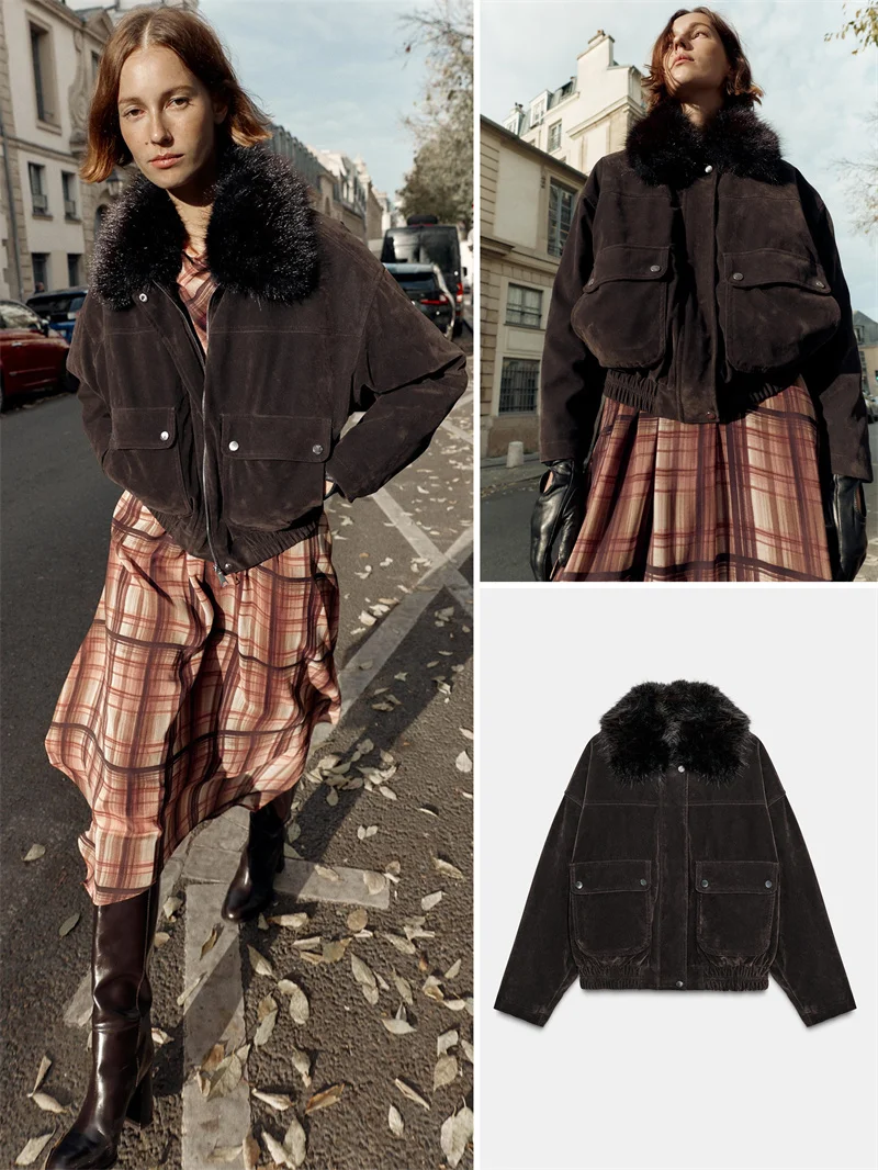 

Модная женская куртка-пилот с эффектом искусственного меха, зимняя новинка, прямой крой, длинный рукав, на молнии