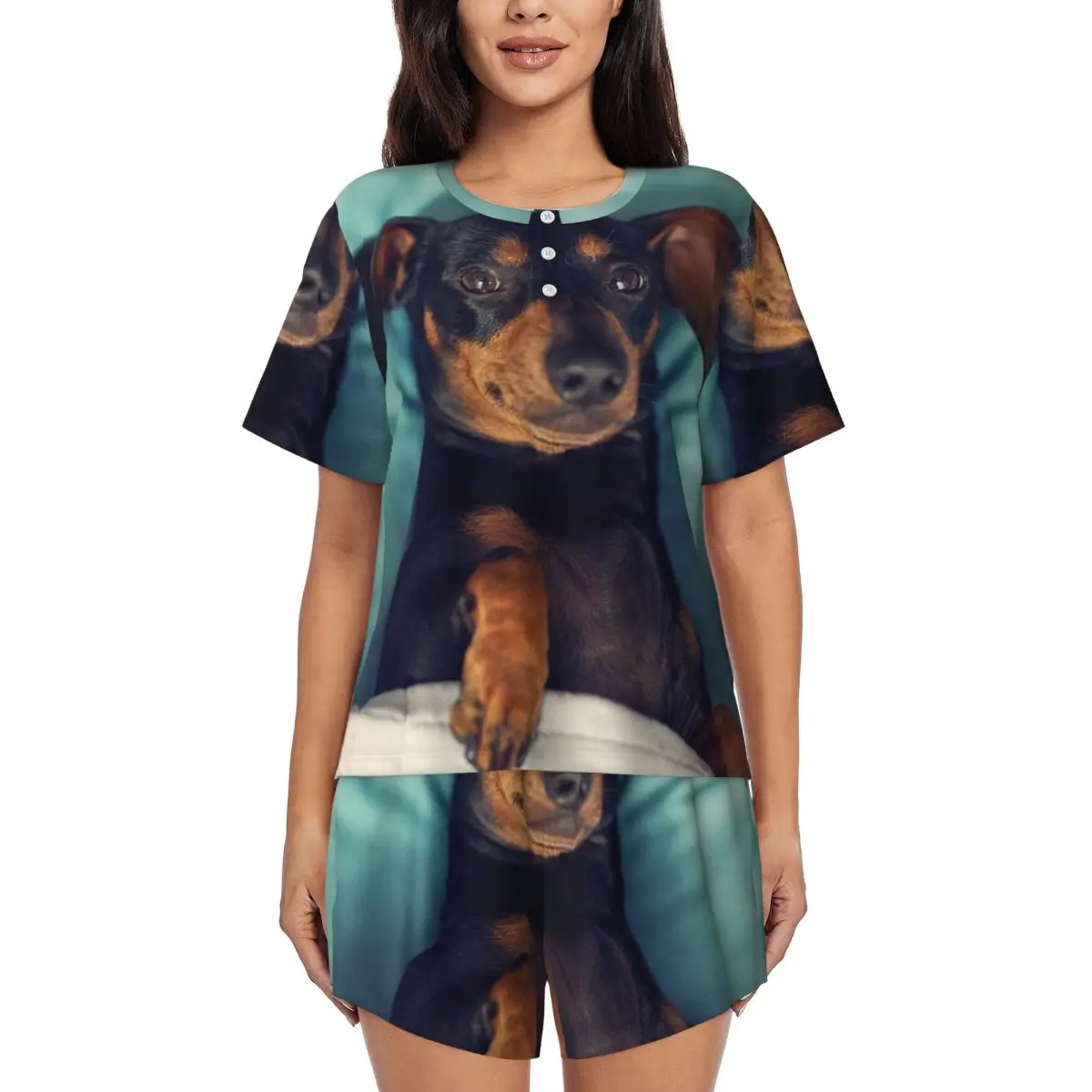 Women Dachshund Pajamas Set Custom Printed Short Sleeve Badger Sausage the Wiener Dog Sleepwear Loungewear Pjs 2 Piece Sets