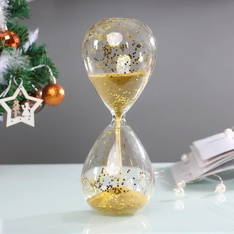 Creative Glass Hourglass Gold Sequin Hourglass Timer Gold Powder Hourglass Desk Decoration Home Furnishings Gifts Birthday Gifts