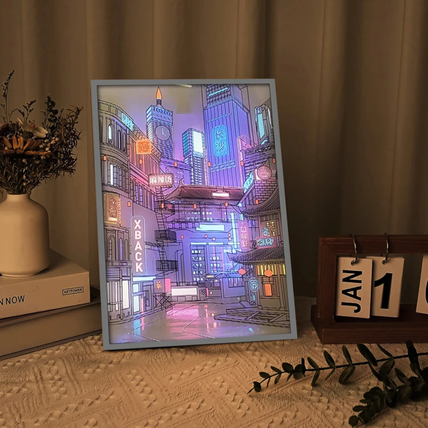 Anime   City Night View Light Painting, Picture Narrow Bezel Usb Plug Dimming Romantic  Decorations Night Lamp