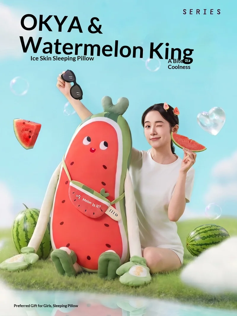 Okya Watermelon Plush Pillow Soft Cooling Sleep Cushion Stuffed Doll For Adult Women Sleeping Relaxation Home Decor