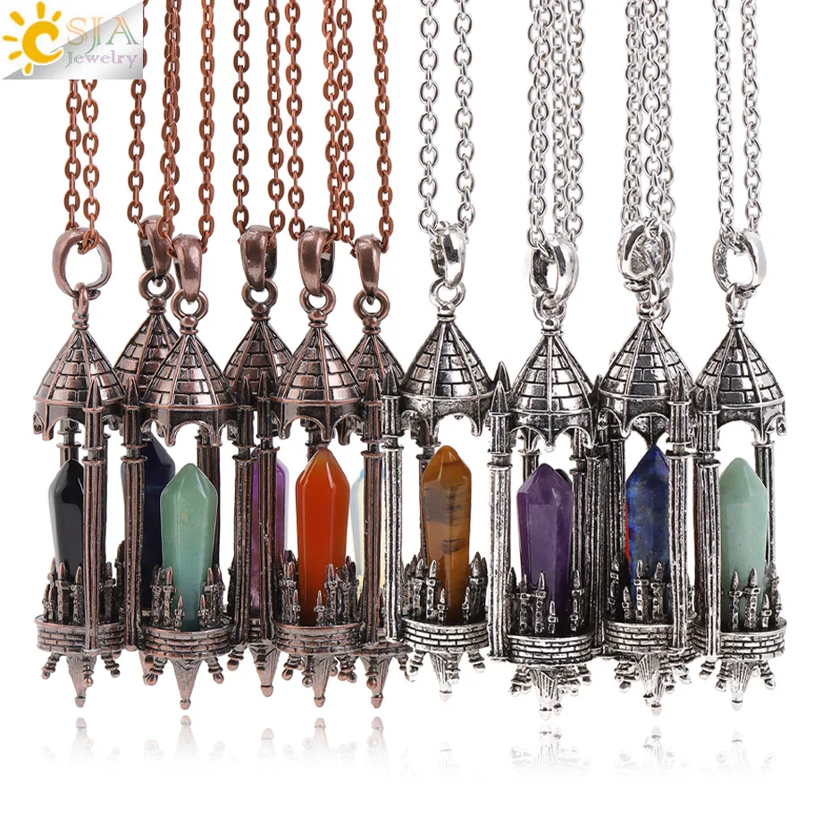 Colar em Forma de Lançador de Foguetes de Cristal 1pc Pingente de Pedra Natural para Mulheres e Homens Colares de Ametista e Quartzo Rosa H815