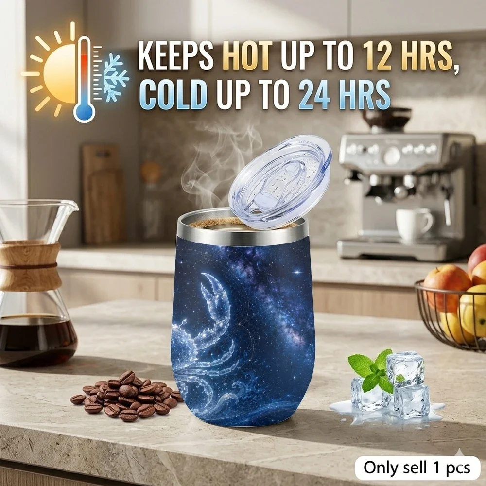 7-12Simple Twelve Zodiac Signs Vacuum Flasks 12oz Eggshell Cup With Lid, Portable Coffee Cup For Travel Office Mug