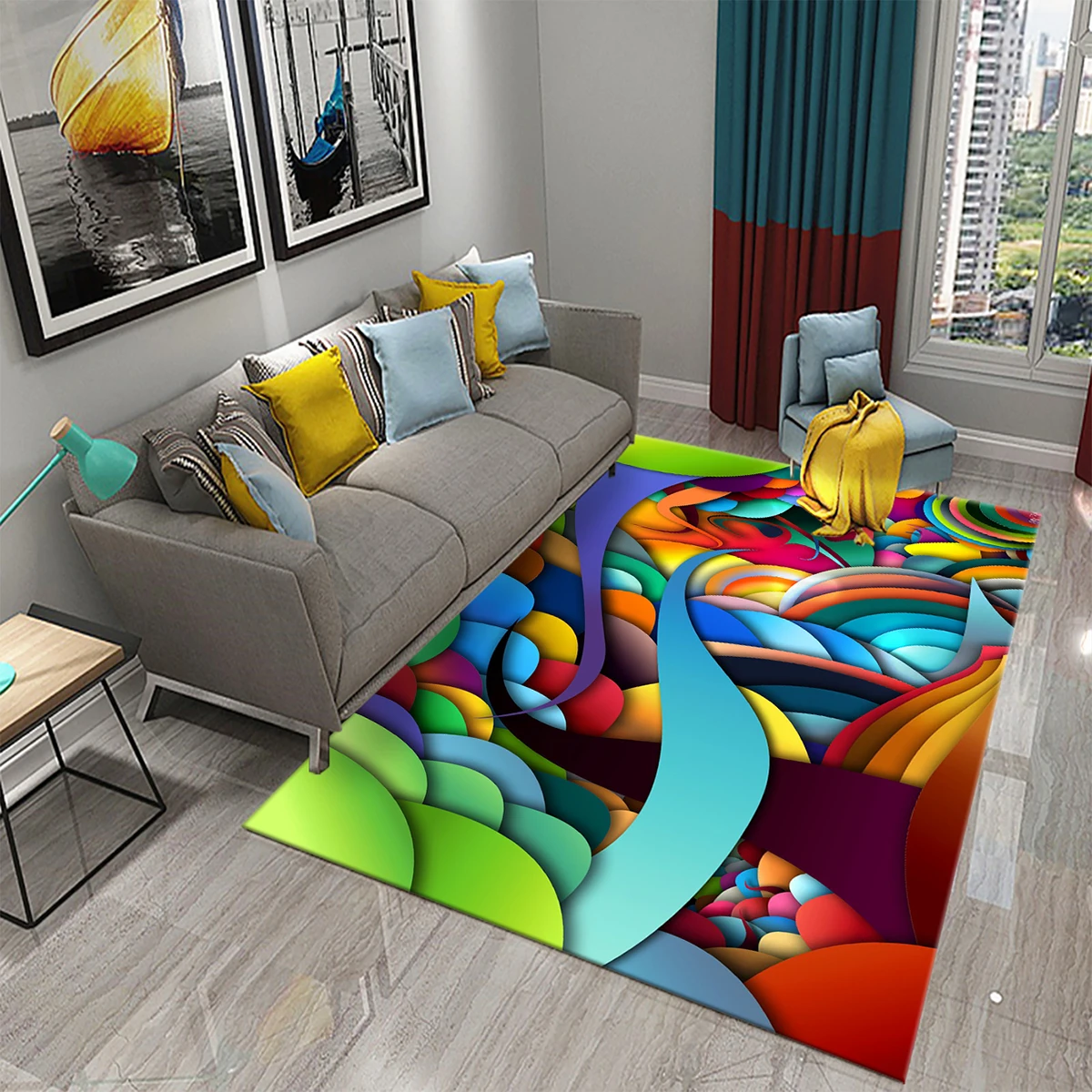 3D Colorful Flowing Line Swirl Carpet Stylish Modern Abstract Carpet for Living Room Bedroom Decor Rugs Bathroom Non-slip Rugs