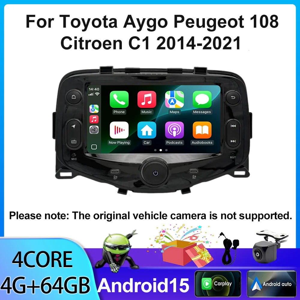 Autoradio Scherm Multimedia Speler voor Toyota Aygo Peugeot 108, Citroen C1 2014-2021 met DSP Stereo Carplay GPS Navigatie WiFi