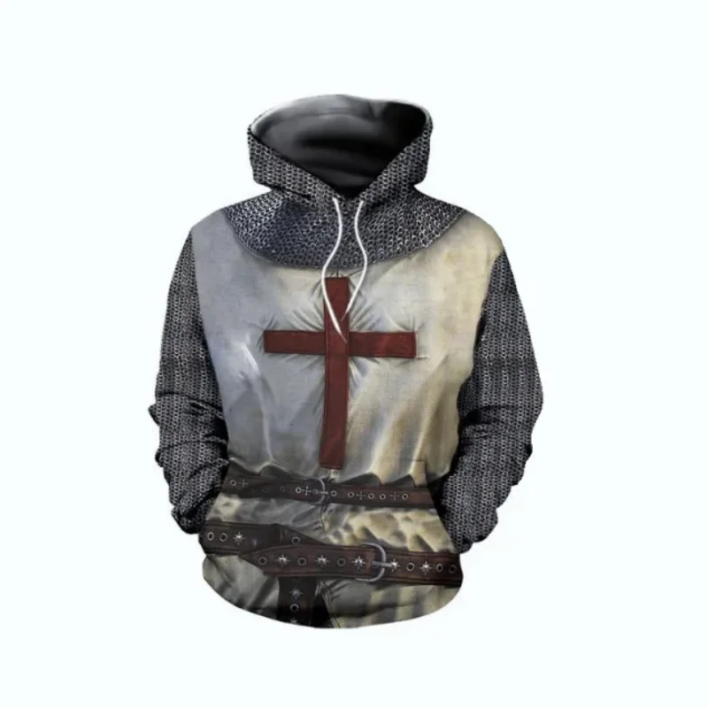 Knights Templar Armor Hoodies Jacket Crusader Cross Medieval Sweathsirt Pullover Full Printed 3D Men\'s Hoodie Tracksuit Carnival