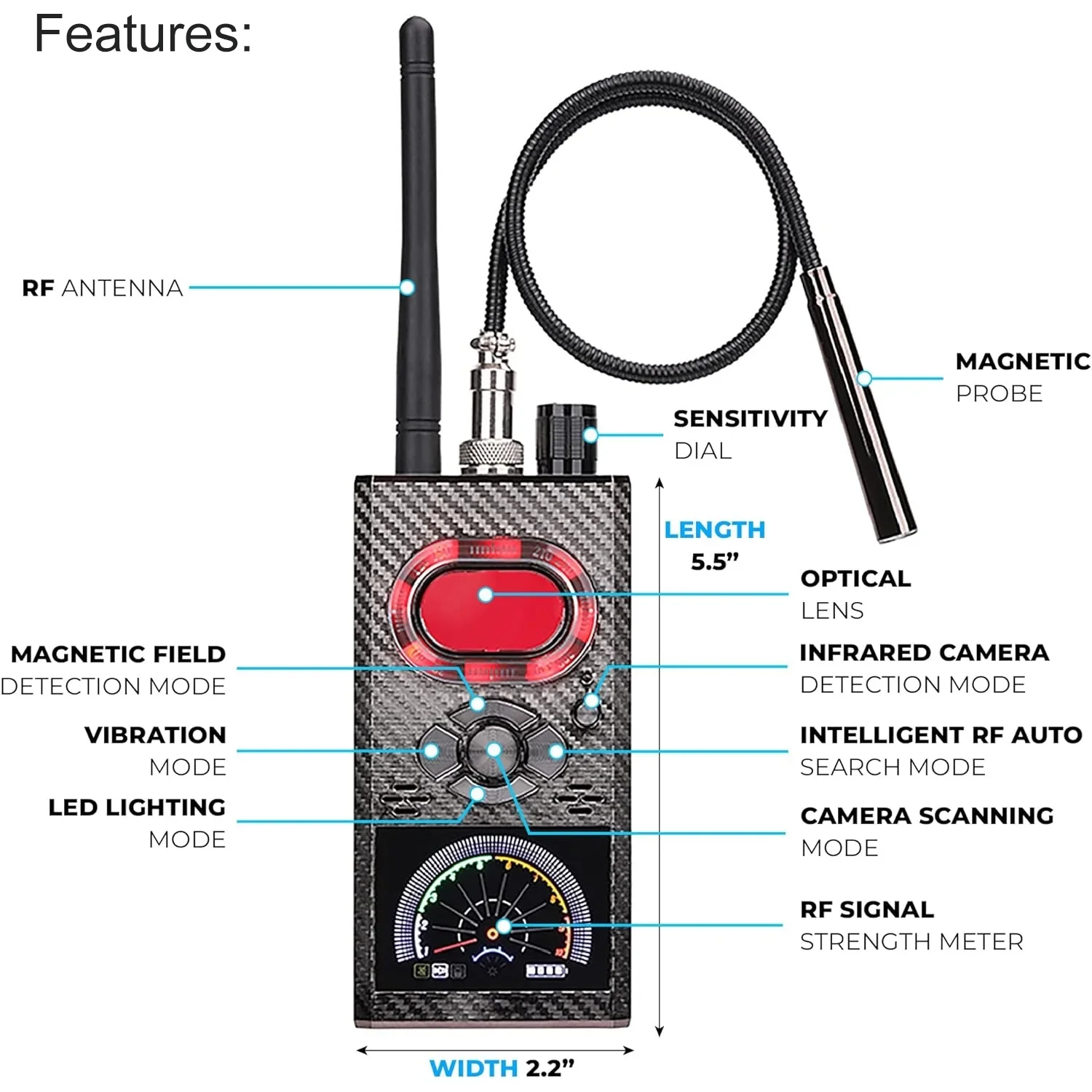 K99 Anti-Spy Camera Detecter Car GPS Tracker Wireless Camera Bug 1-8000MHz RF Scan Strong Magnetic Hacker Gadgets Detector