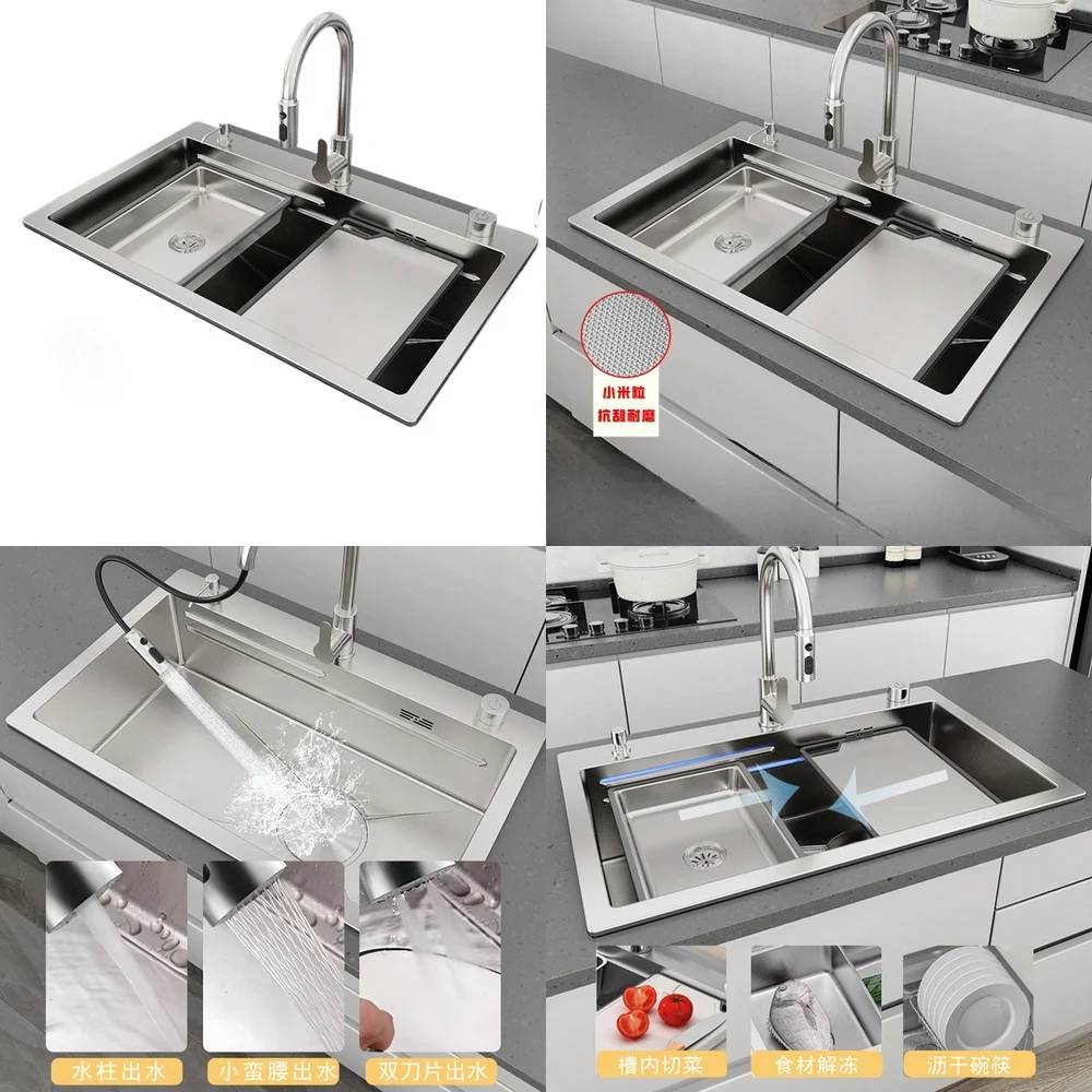 

Kitchen Hand Dish Basin Large Single Sink Under Counter Basin for Home Use Nano Silver 304 Stainless Steel Sink Dishwashing Sink