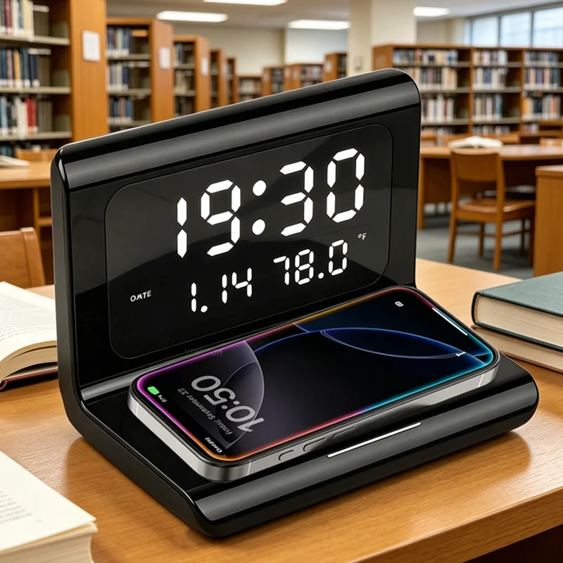 

Desktop 3 In 1 Wireless Charger Electronic Clock Wireless Charger Multifunctional Charger with Clock Function For Cellphone
