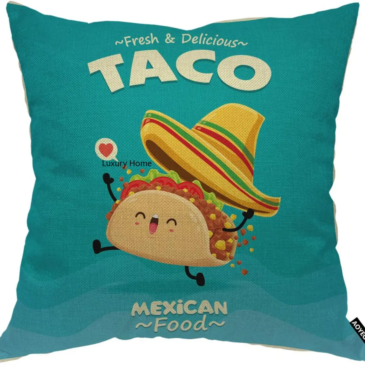 Mexican Taco Throw Pillow Cover Funny Tortilla Pillow Case Girl Room Square Cushion for Home Couch Sofa Bed Pillowcase 45x45 cm