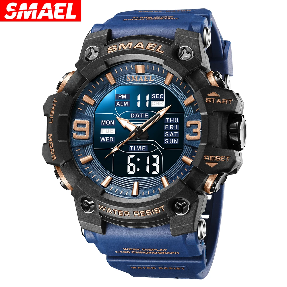 Orologio sportivo SAMEL per uomo blu Dual Time Display orologio da polso cronometro maschile allarme esercito militare LED orologio con