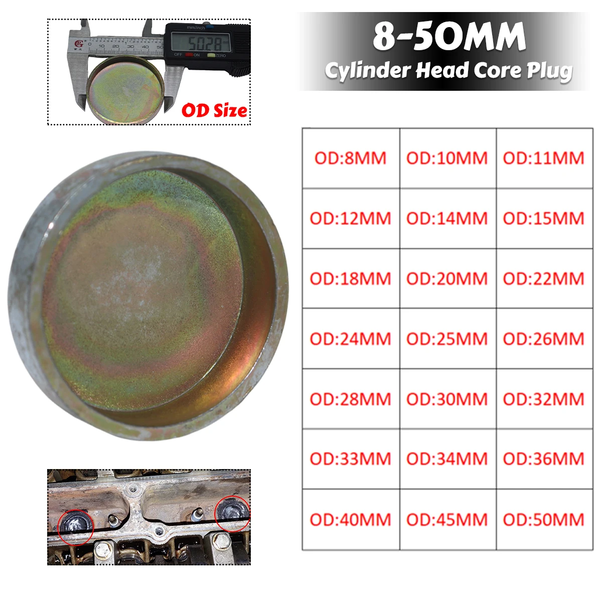 

Engine Core Plug 8-50mm Freeze Expansion Welch Plug Zinc Plated Cup 1.6L Cylinder Head Block Pipe Fitting Connector Spare Parts