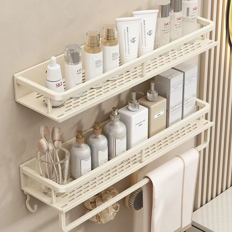 AOBT Luxury Wall-Mounted Bathroom Storage Rack No-Drill Storage Rod Wall Rack for Kitchen Organization And Home Decor